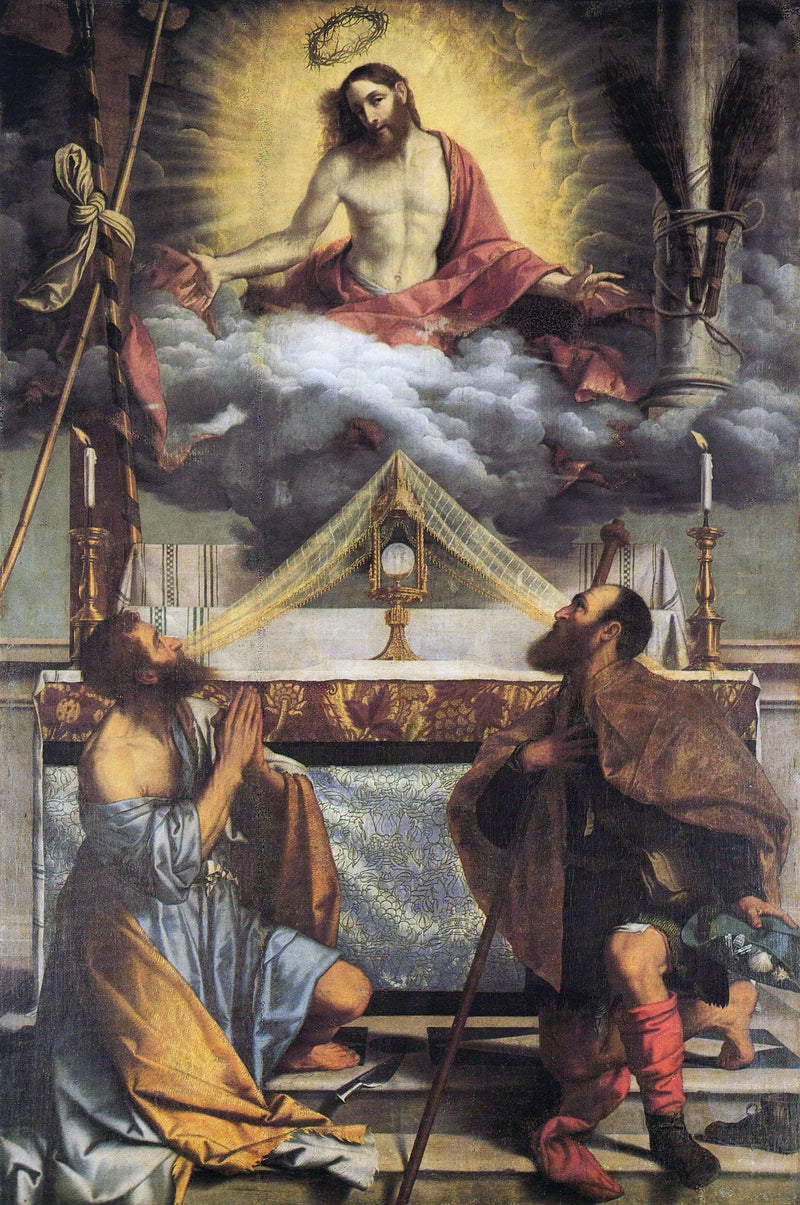 Chrystus z Eucharystią i świętymi Bartłomiejem i Rochuszem - Alessandro Bonvicino