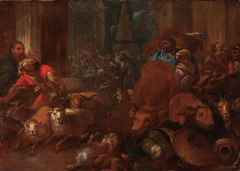 Le Christ chassant les marchands du temple - Giovanni Benedetto Castiglione image 1 tableau peint à l’huile sur toile