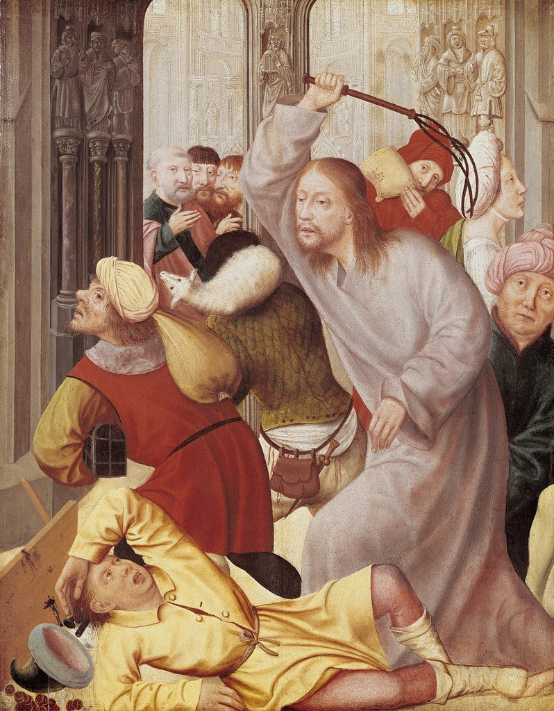Chrystus wypędzający kupców ze świątyni. - Quentin Metsys