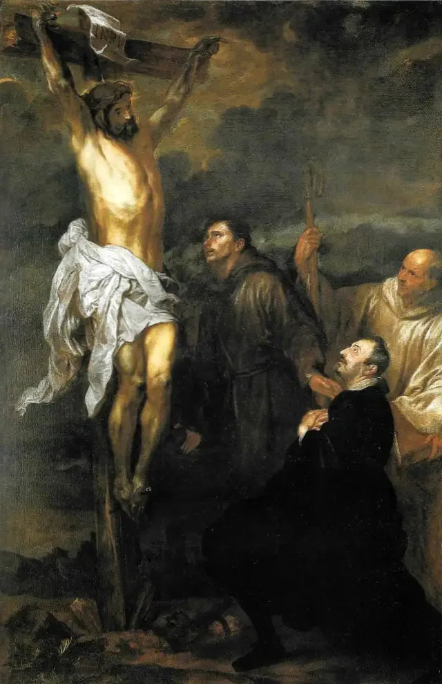 Chrystus ukrzyżowany adorowany przez Francesco Orero, święci Franciszek i Bernard - Antoine van Dyck