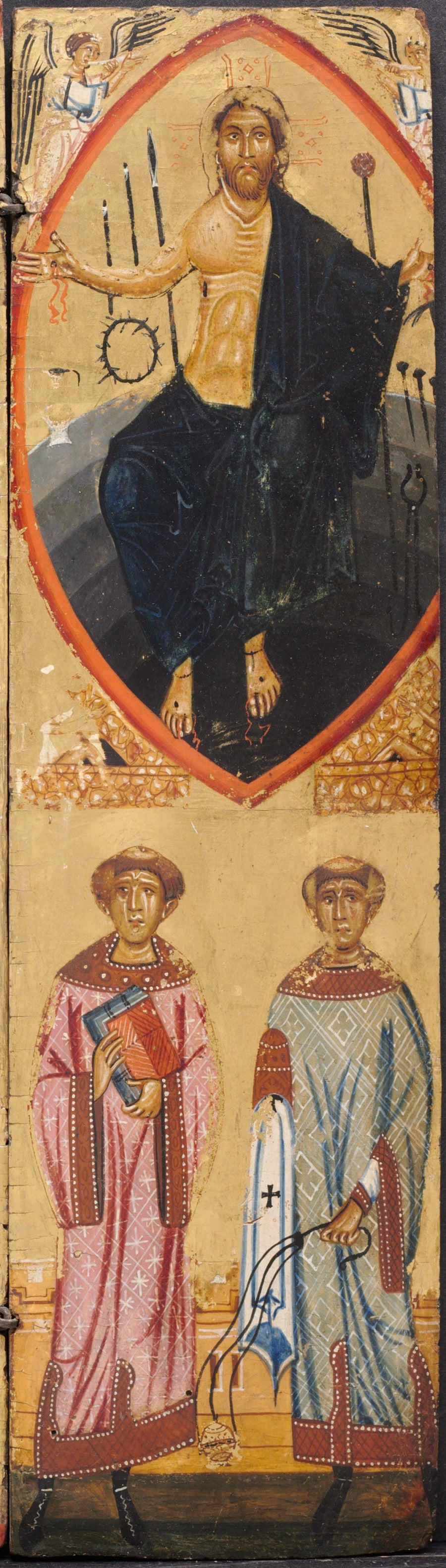 Le Christ dans une mandorle, avec les instruments de la Passion, avec saint Étienne et saint Laurent en dessous - Berlinghiero Berlinghieri image 1 copie peinte à la main à l’huile