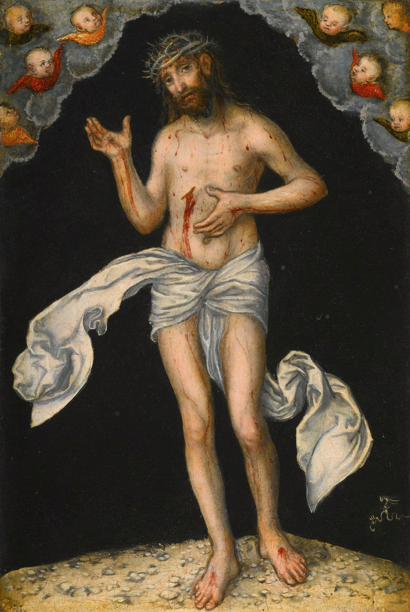 Chrystus w cierpiącym człowieku ukazujący swoje rany - Lucas Cranach Starszy