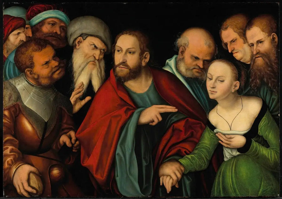 Chrystus i kobieta przyłapana na cudzołóstwie - Lucas Cranach Starszy