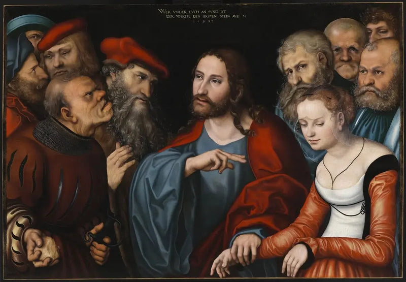 Chrystus i kobieta przyłapana na cudzołóstwie - Lucas Cranach Starszy