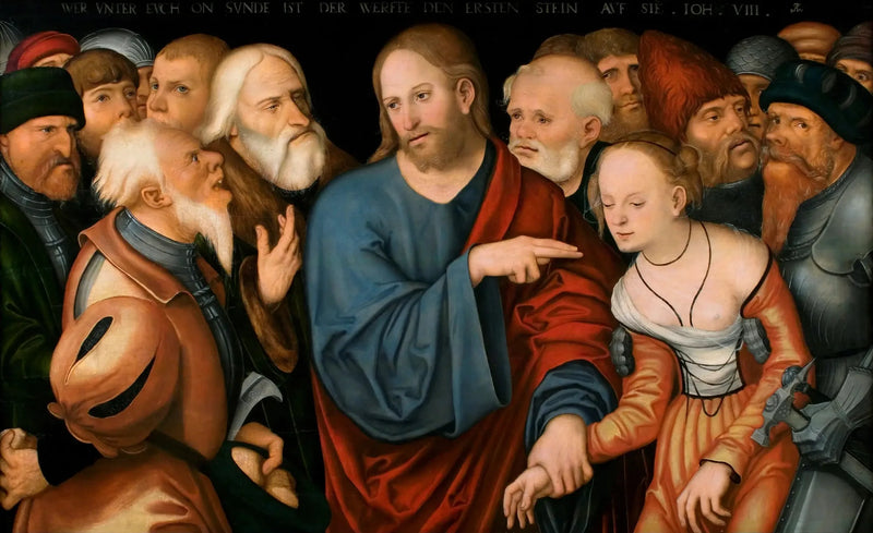Chrystus i kobieta przyłapana na cudzołóstwie - Lucas Cranach Starszy