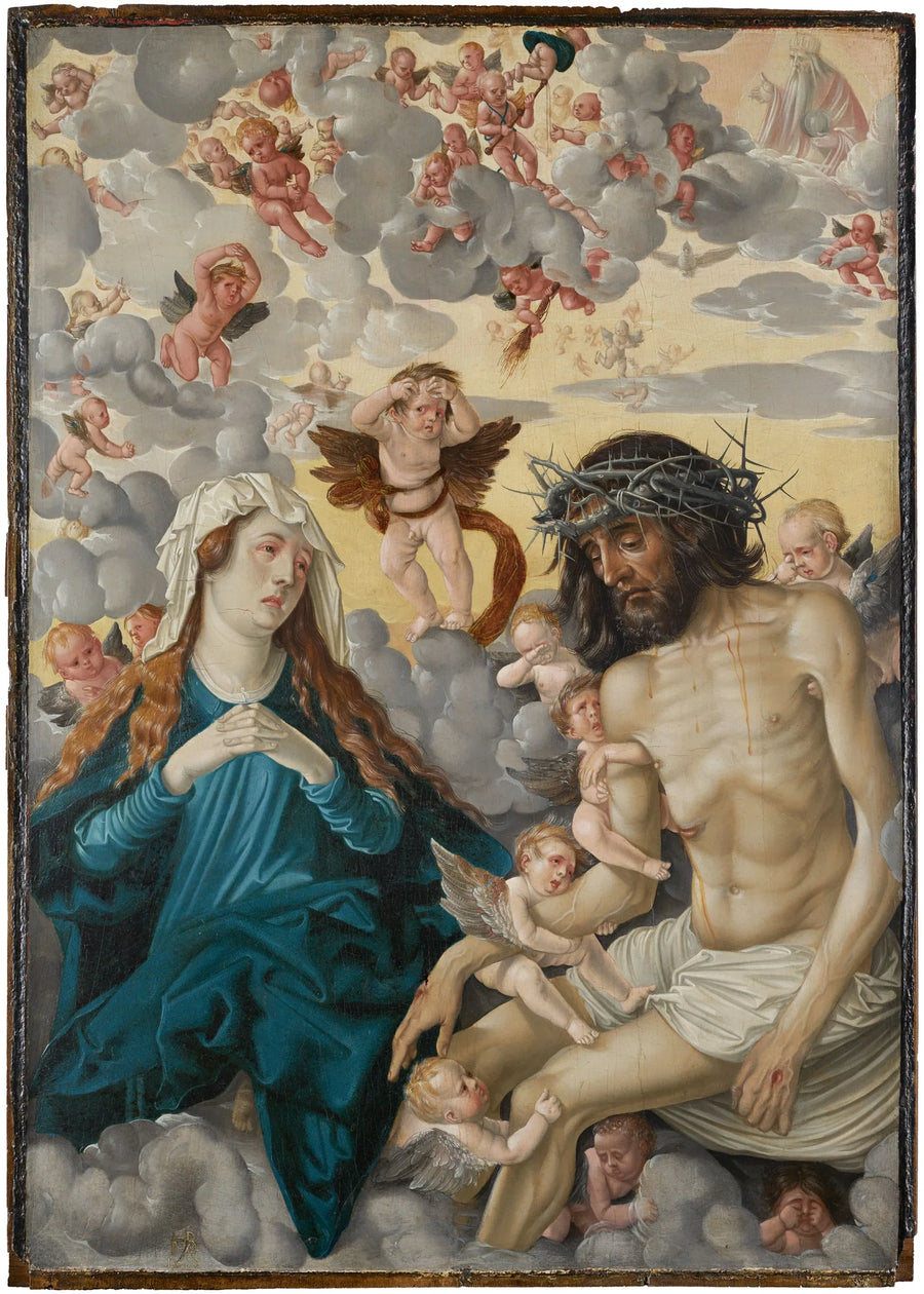 Chrystus, człowiek boleści, płakał nad Marią i aniołami. - Hans Baldung Grien