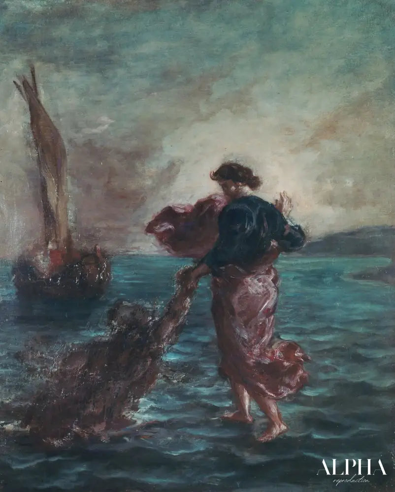 Le Christ marchant sur l'eau et tendant la main pour sauver Saint Pierre - Eugène Delacroix - Reproductions de tableaux et peintures haut de gamme