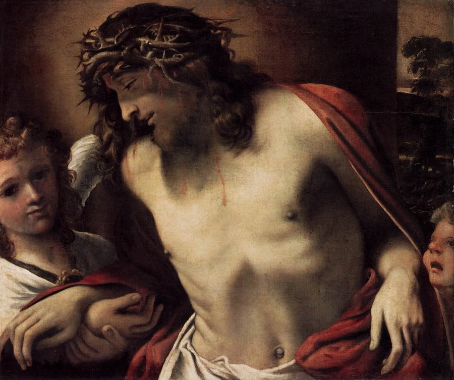 Chrystus z koroną cierniową, wspierany przez anioły - Annibale Carracci