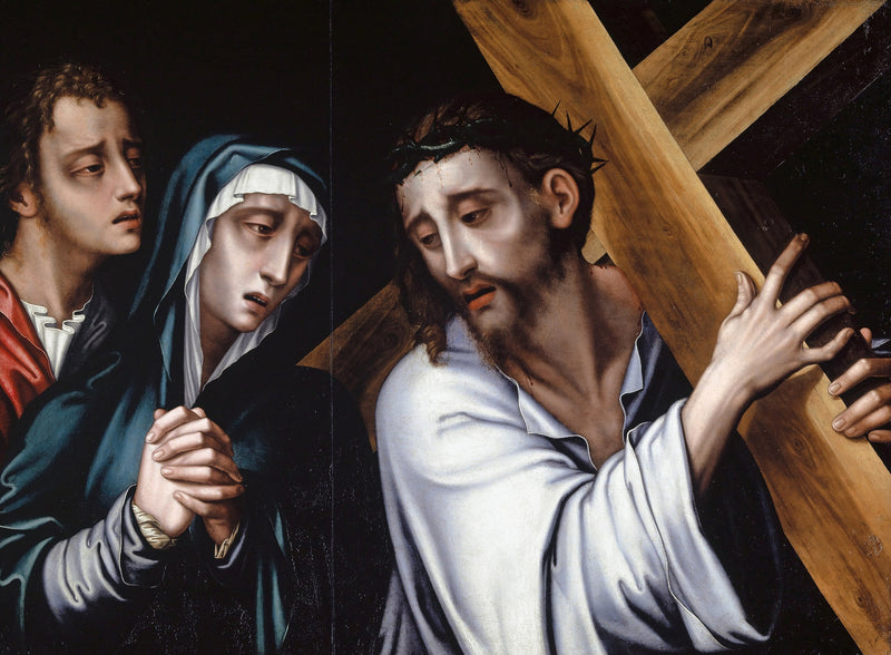 Chrystus niosący krzyż z Maryją i świętym Janem - Luis de Morales