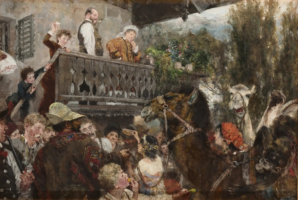 Le cirque errant (Les chameliers à Partenkirchen) - Adolph von Menzel image 1 copie peinte à la main à l’huile