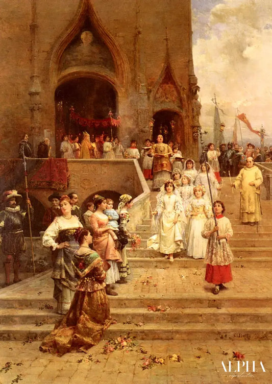 Le cortège de confirmation - Cesare-Auguste Detti Reproductions de tableaux à la peinture à l’huile