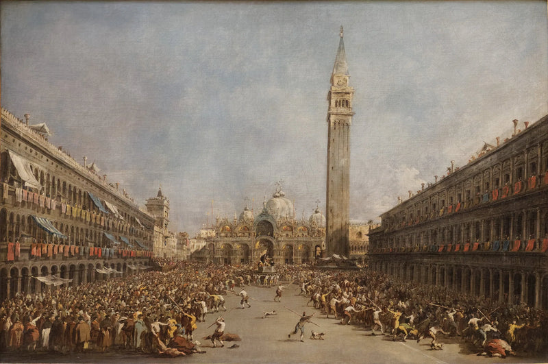 Doge Wenecji noszony przez gondolierów po swoim wyborze na placu Świętego Marka - Francesco Guardi