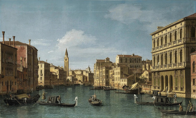 Wielki Kanał, Wenecja, widok na północny zachód od Ca' Corner do Ca' Contarini degli Scrigni, z dzwonnicą Santa Maria della Carità - Canaletto