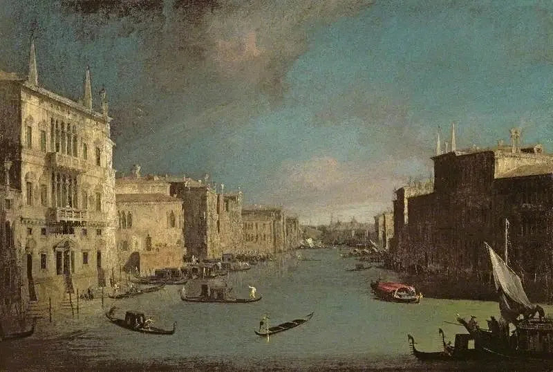 Le Grand Canal, Venise, vue vers le nord-est depuis le Palazzo Balbi jusqu'au pont du Rialto - Canaletto image 1 reproduction de peinture à l’huile