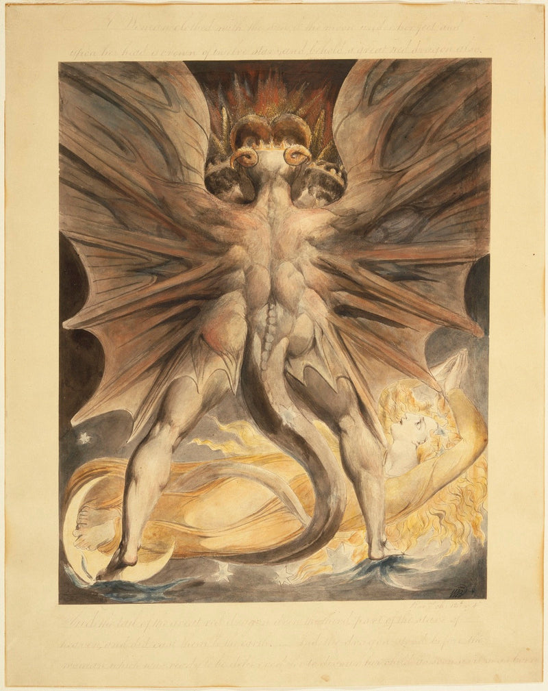 Wielki czerwony smok i kobieta odziana w słońce (Apokalipsa 12: 1-4) - William Blake