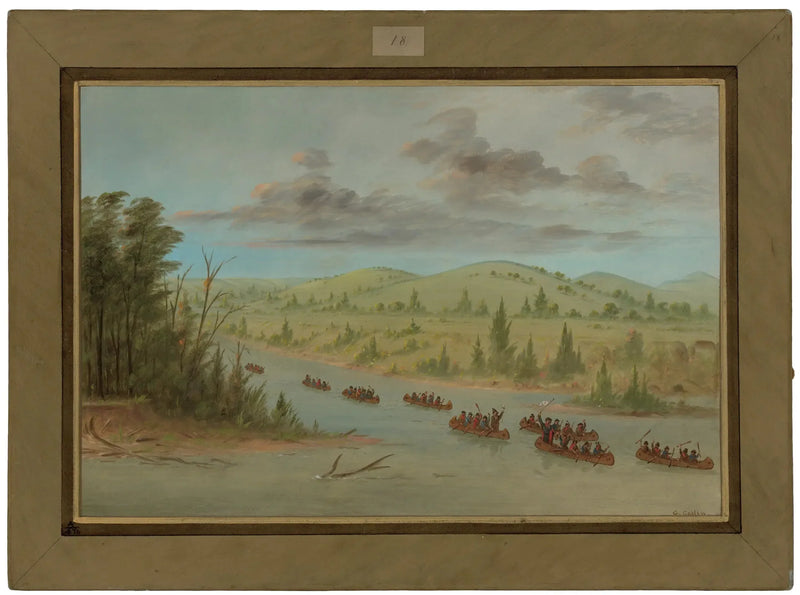 Grupa La Salle wchodząca do Missisipi w kanu. 6 lutego 1682 - George Catlin