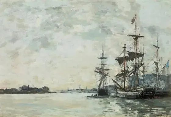 Le Havre, vaisseaux à l'ancre dans le port - Eugène Boudin image 1 reproduction réalisée par Alpha Reproduction