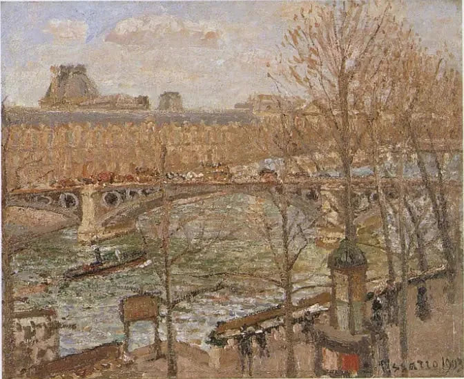 Luwr i most Carrousel, słońce - Camille Pissarro