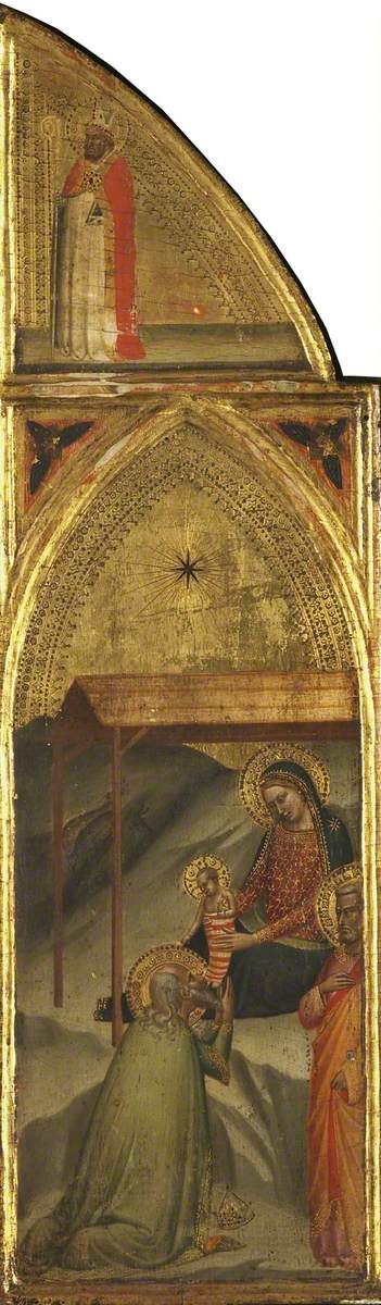 Mag adorujący Dzieciątko Jezus i biskupa (tryptyk, skrzydło prawe) (tył) - Bernardo Daddi