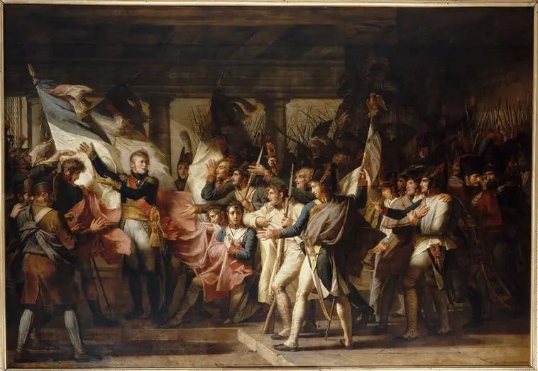 Marszałek Ney wręcza swoje sztandary żołnierzom 76. pułku liniowego, 7 listopada 1805 - Charles Meynier