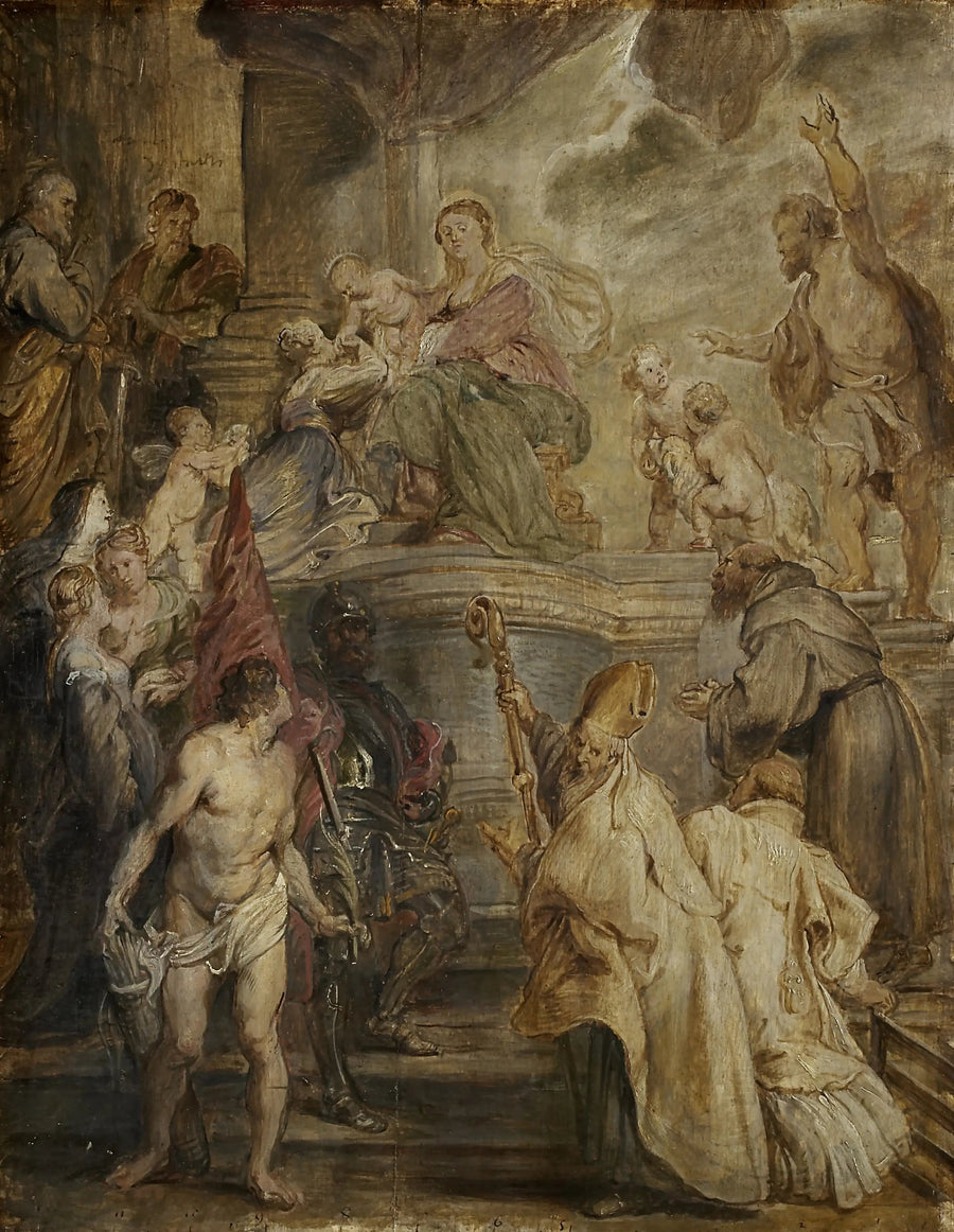 Mistyczne małżeństwo świętej Katarzyny (Kolorowe szkice na ołtarz kościoła Ojców Augustianów w Antwerpii), strona tylna: Dwie bitwy kawalerii - Peter Paul Rubens
