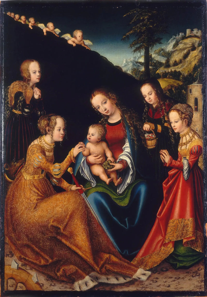 Mistyczne małżeństwo świętej Katarzyny Aleksandryjskiej z świętymi Dorotą, Małgorzatą i Barbarą - Lucas Cranach Starszy
