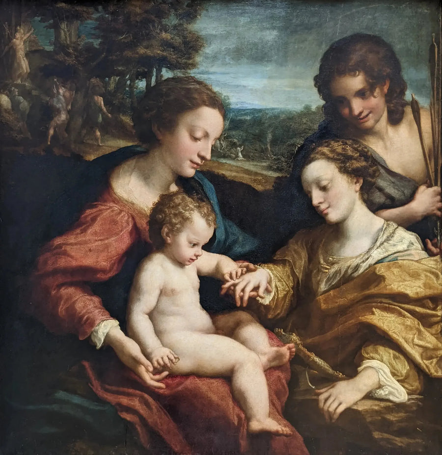 Mistyczne zaślubiny świętej Katarzyny Aleksandryjskiej w obecności świętego Sebastiana - Antonio da Correggio