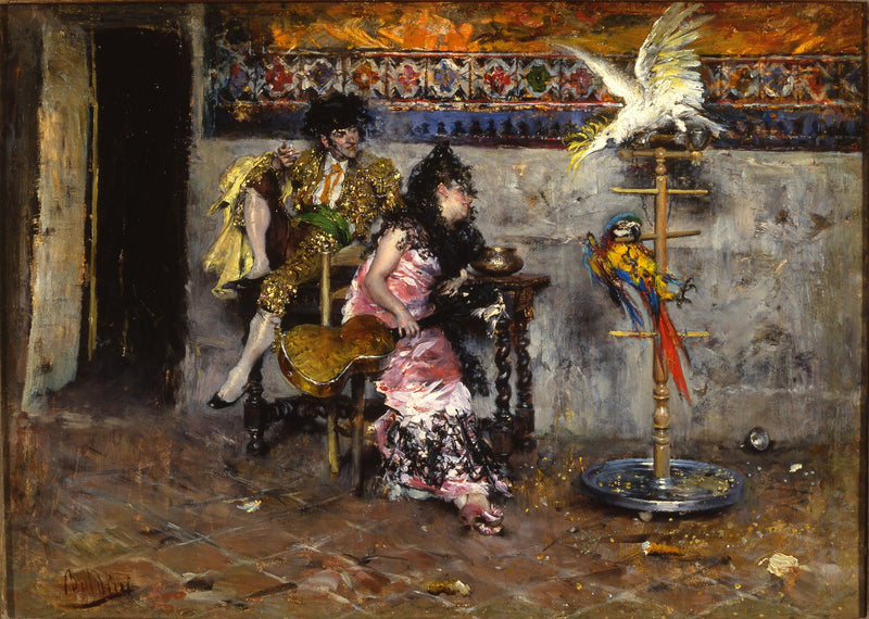 Matador lub Para w hiszpańskim kostiumie z dwoma papugami - Giovanni Boldini