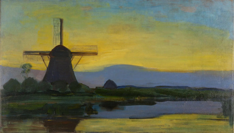Młyn Oostzijdse w nocy - Piet Mondrian