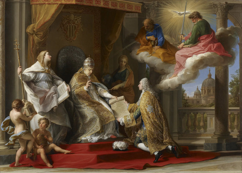 Papież Benedykt XIV przedstawiający encyklikę „Ex Omnibus” hrabiemu Stainville, przyszłemu księciu de Choiseul - Pompeo Batoni