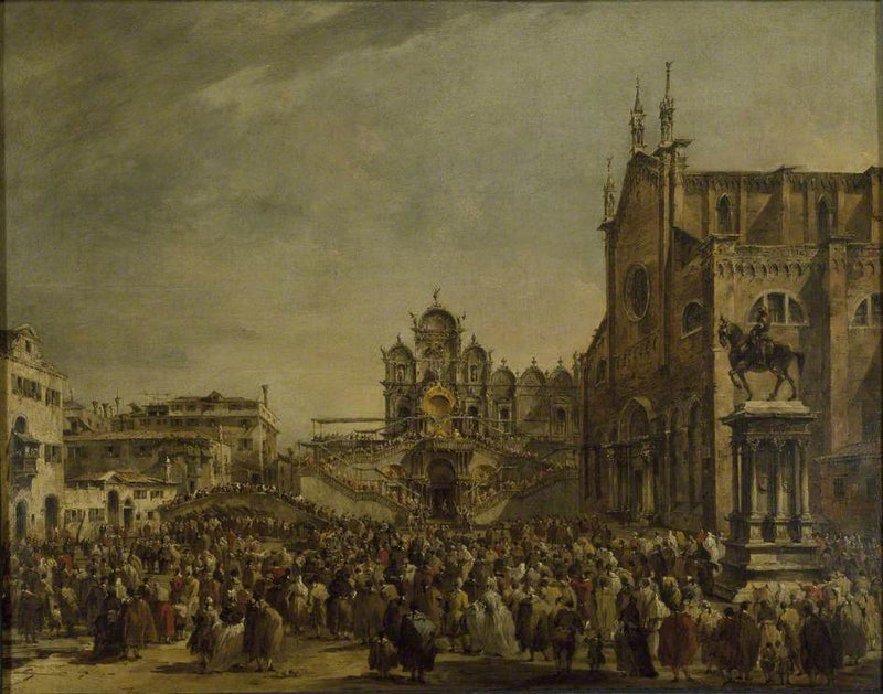 Papież Pius VI błogosławiący tłum na Campo SS Giovanni e Paolo, Wenecja - Francesco Guardi