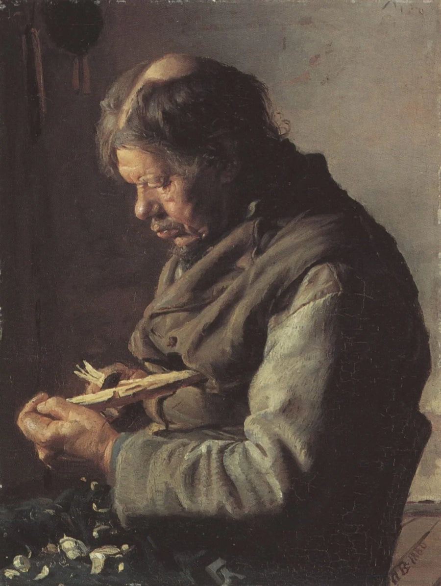 Rybak Lars Gaihede rzeźbi kijek - Anna Ancher