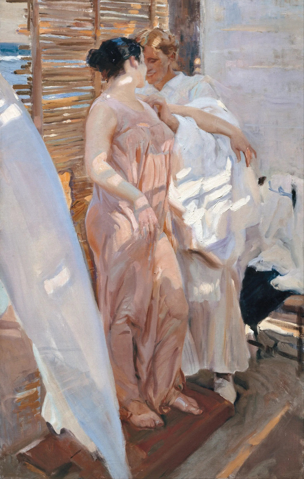 Le Peignoir rose - Joaquín Sorolla image 1 copie peinte à la main à l’huile