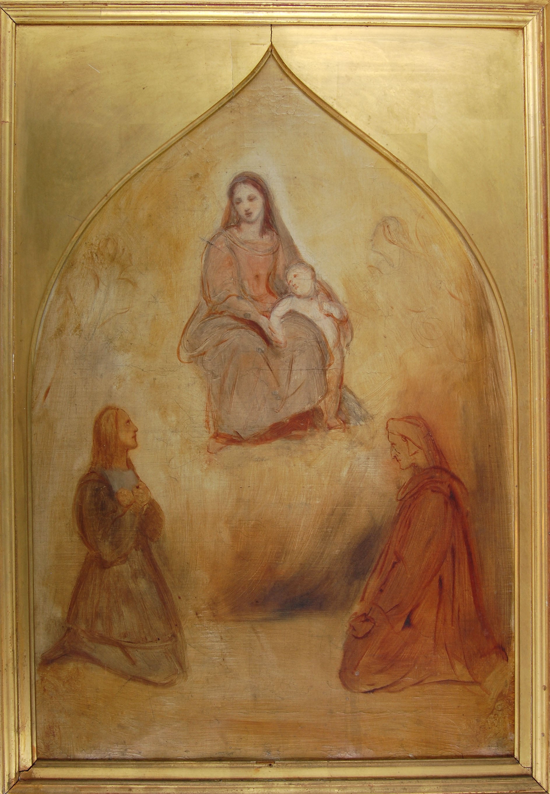 Le peintre Raphaël et le poète Dante en adoration devant la Sainte Vierge et l'Enfant - Ary Scheffer image 1 copie peinte à la main à l’huile