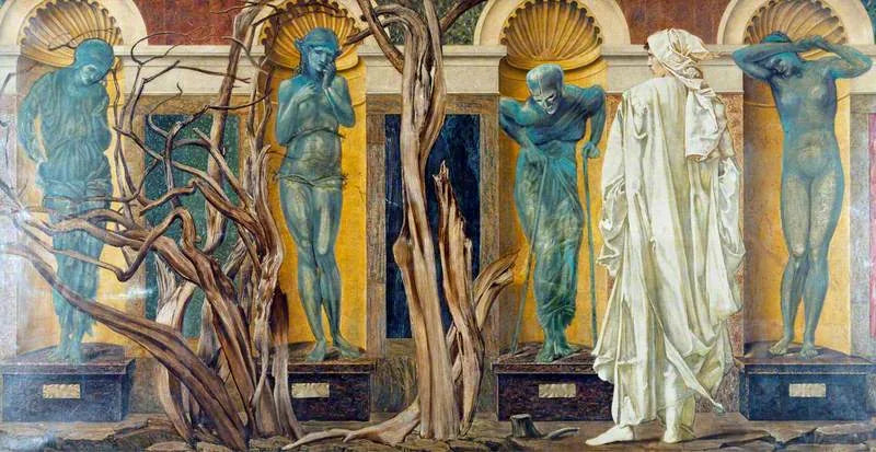 Pielgrzym spoza ogrodu bezczynności (scena z 'Roman de la rose') - Edward Burne-Jones