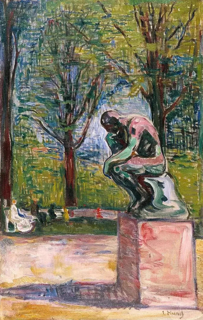 « Le Penseur » de Rodin dans le jardin du Dr Linde - Edvard Munch image 1 copie peinte à la main à l’huile