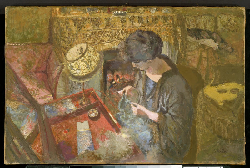 Mały salon: Pani Hessel przy swoim stoliku do szycia - Édouard Vuillard