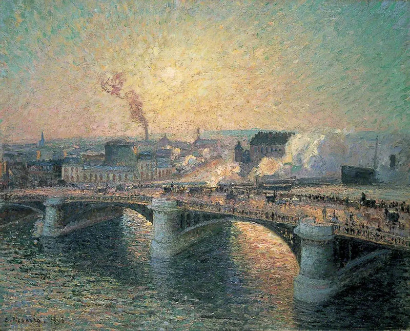Most Boieldieu, Rouen, Zachód Słońca - Camille Pissarro