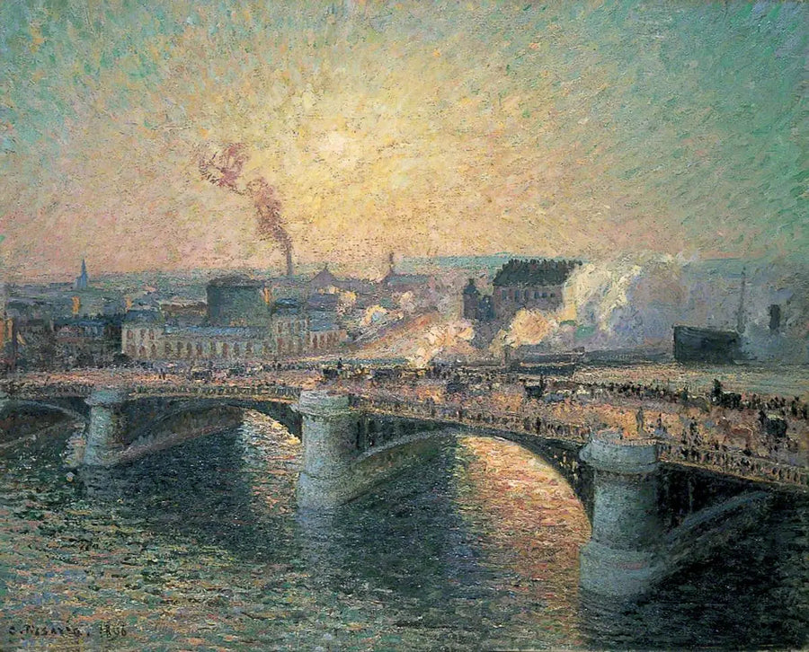 Most Boieldieu, Rouen, Zachód Słońca - Camille Pissarro