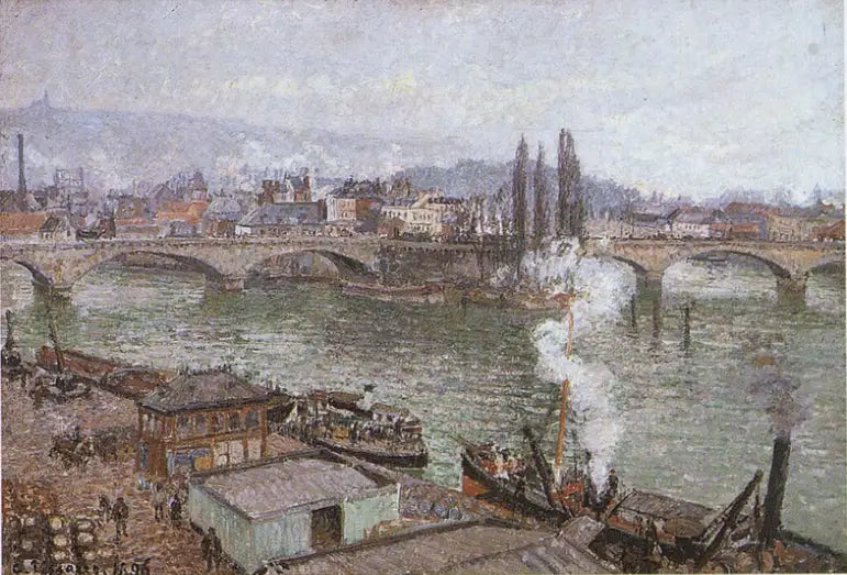 Kamienny most w Rouen, szary czas - Camille Pissarro