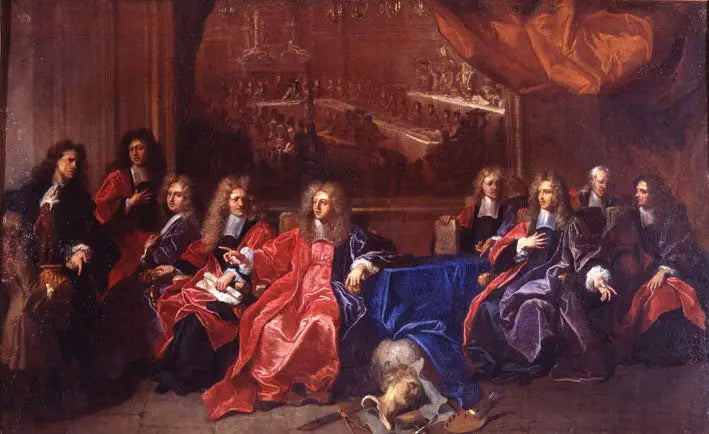 Prezydent i radni miasta Paryża obradowujący nad świętem na cześć obiadu Ludwika XIV w ratuszu po jego wyzdrowieniu w 1689 roku - Hyacinthe Rigaud