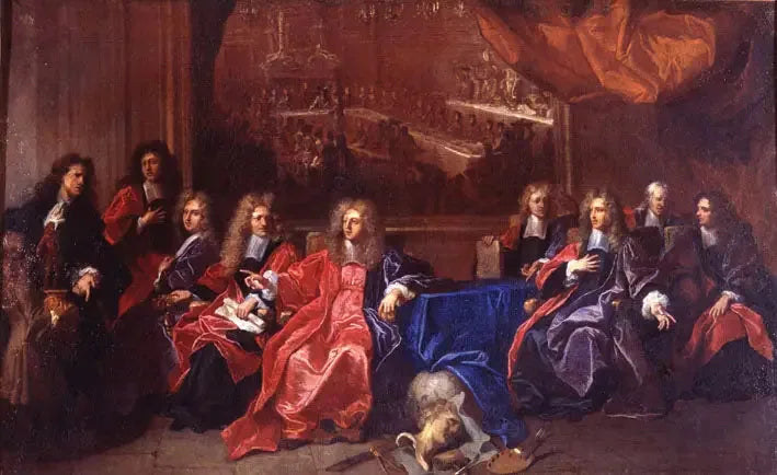 Prezydent i radni miasta Paryża obradowujący nad świętem na cześć obiadu Ludwika XIV w ratuszu po jego wyzdrowieniu w 1689 roku - Hyacinthe Rigaud