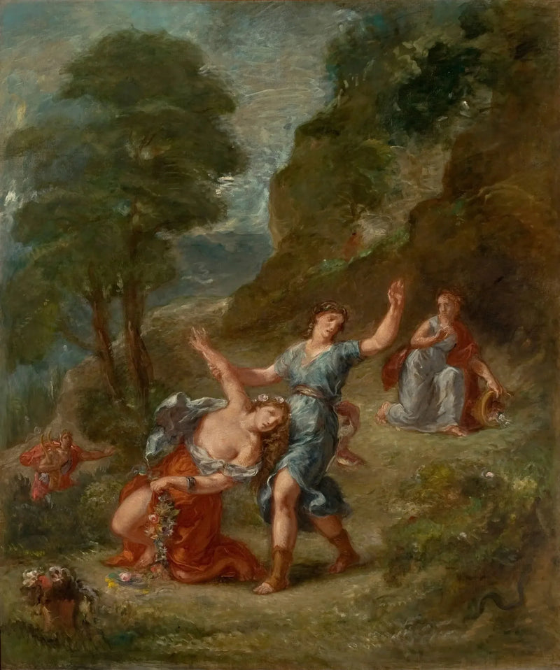 Wiosna - Eurydyka ukąszona przez węża podczas zbierania kwiatów (śmierć Eurydyki) - Eugène Delacroix