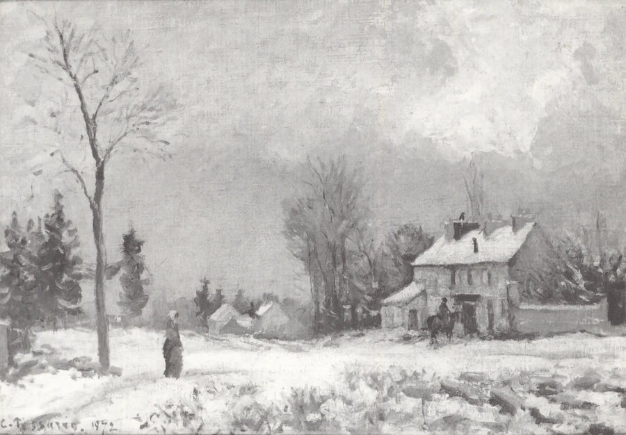 Zajazd pocztowy, droga do Wersalu, Louveciennes, śnieg - Camille Pissarro