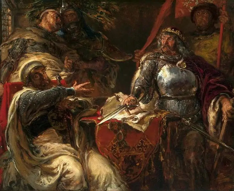 Król Władysław Łokietek zerwał porozumienia z rycerzami krzyżackimi w Brześć Kujawski. - Jan Matejko