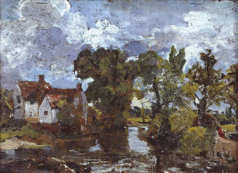 Potok młyna. Tył: Scena nocna z mostem - John Constable