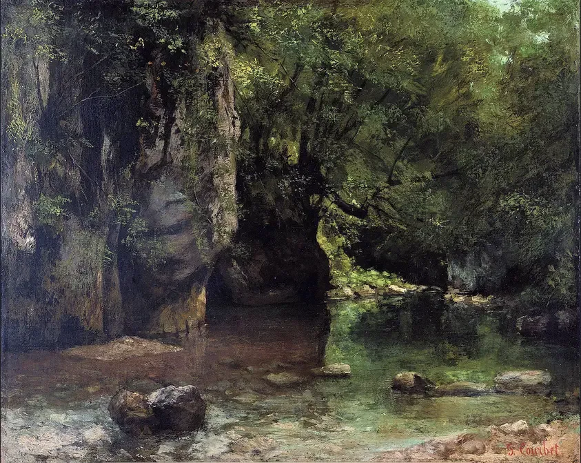 Cieniowy Strumień z Czarnym Studnią - Gustave Courbet