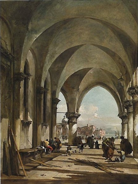 Les arches du palais Dodge, Venise, en direction de la basilique San Giorgio Maggiore - Francesco Guardi image 1 tableau peint à l’huile sur toile