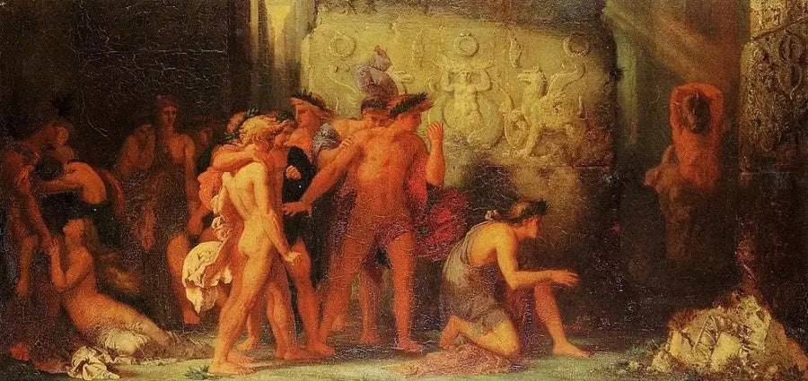 Ateńczycy oddani Minotaurowi w labiryncie Krety - Gustave Moreau