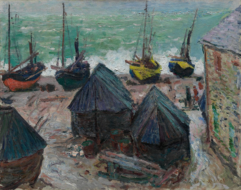 Łodzie na plaży w Étretat - Claude Monet
